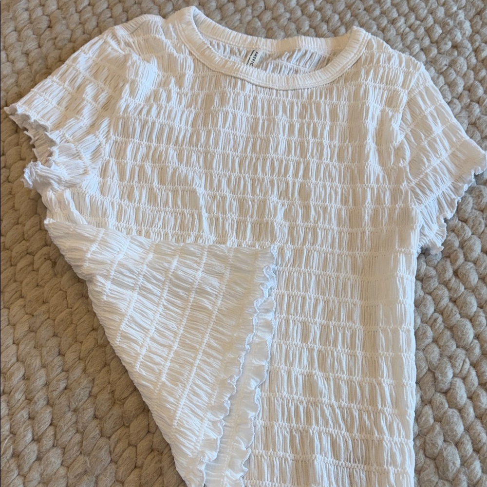 American Eagle Outfitters White Textured Short Sleeve Top